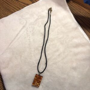 Murano golden glass millefiori rectangular pendant rattail cord